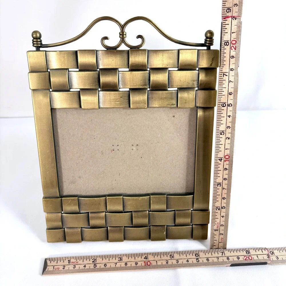 Burnes Picture Frame Brass Woven Metal Vintage 1998 Scroll‎ Top 5x3.5 Photo
